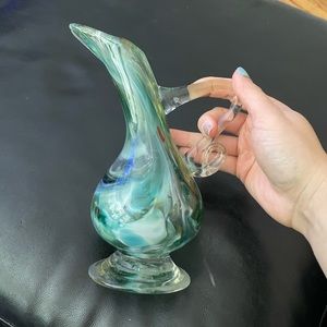 Vintage Murano Blow Art Glass Pitcher oil vase Dressing ware Decor Aqua mint